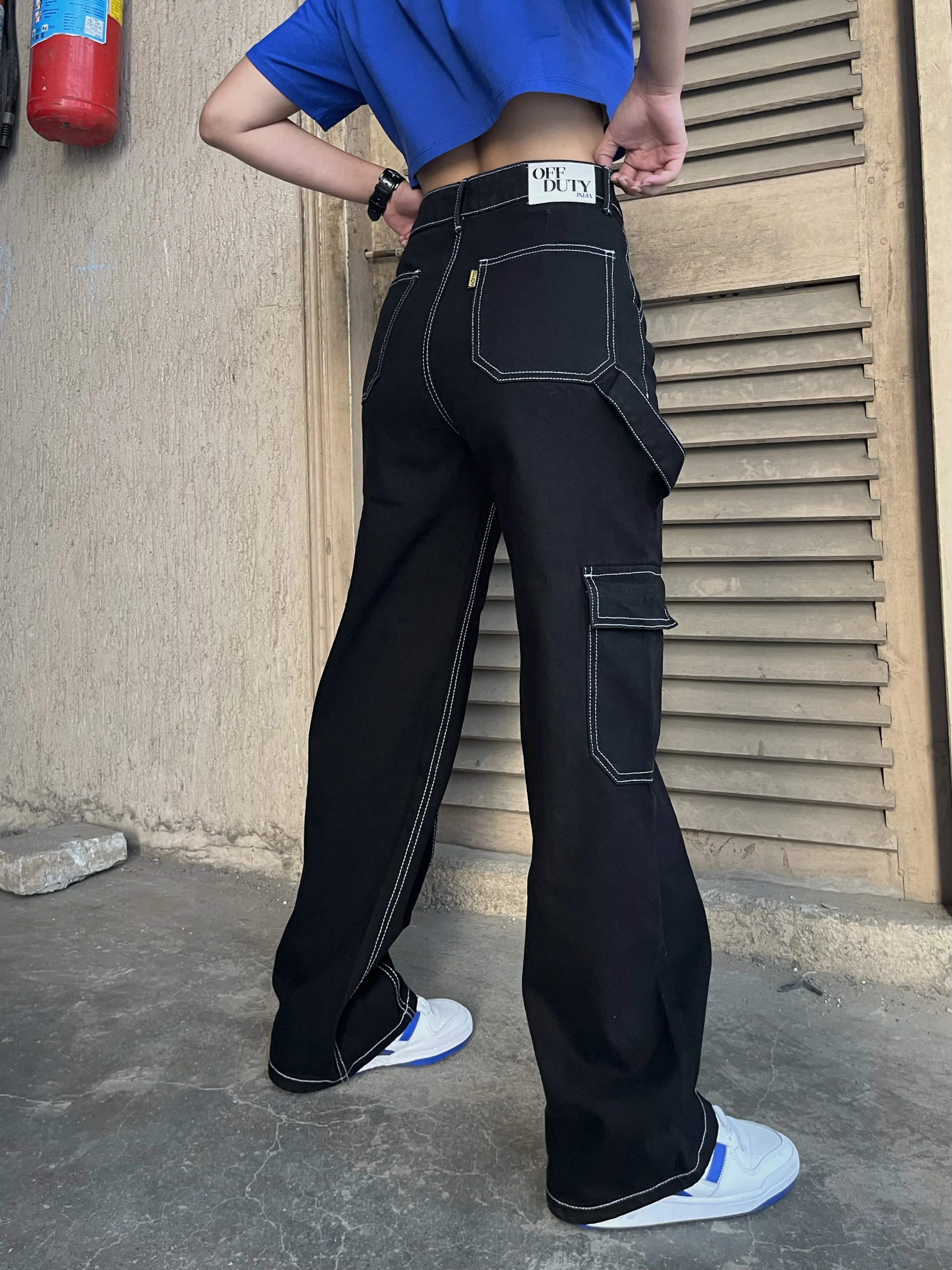 So Hip Hop Black High Waist Cargo Jeans