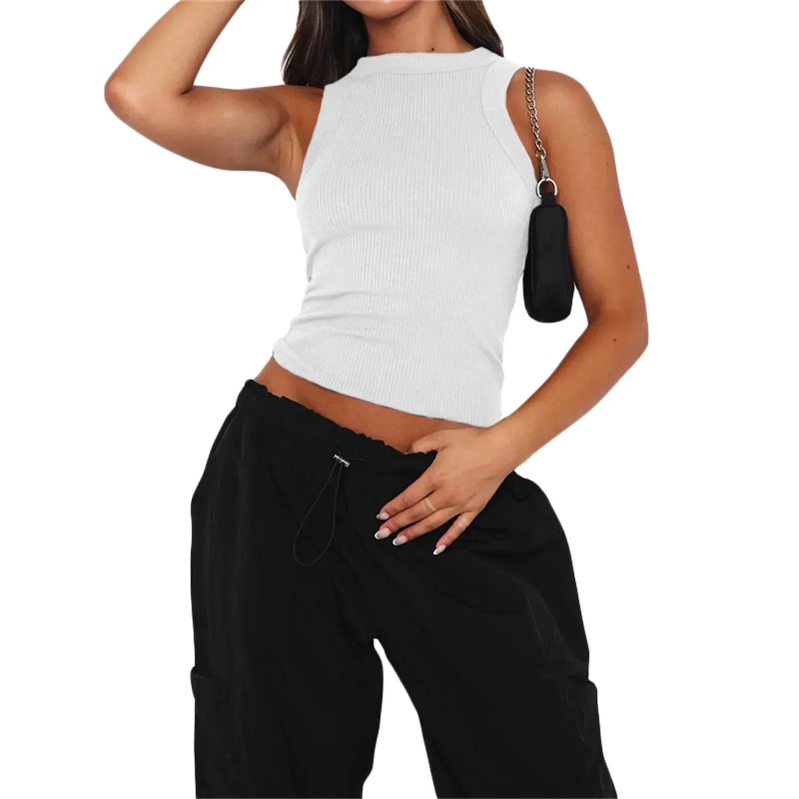 Tank Sleeveless Knitted Ribbed Slim Fit Cropped Streetwear Crop Summer Top