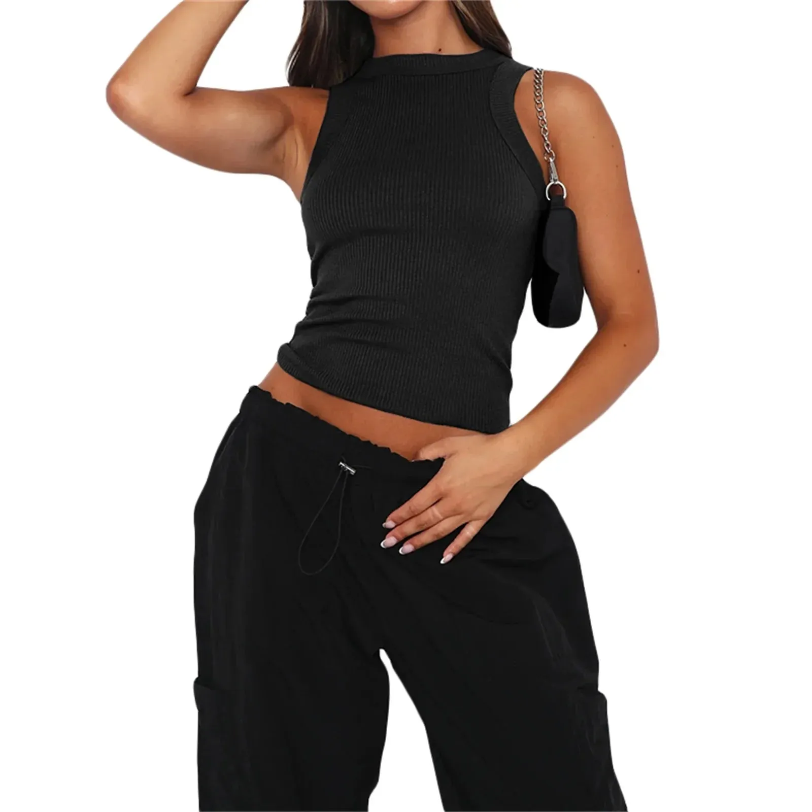 Tank Sleeveless Knitted Ribbed Slim Fit Cropped Streetwear Crop Summer Top