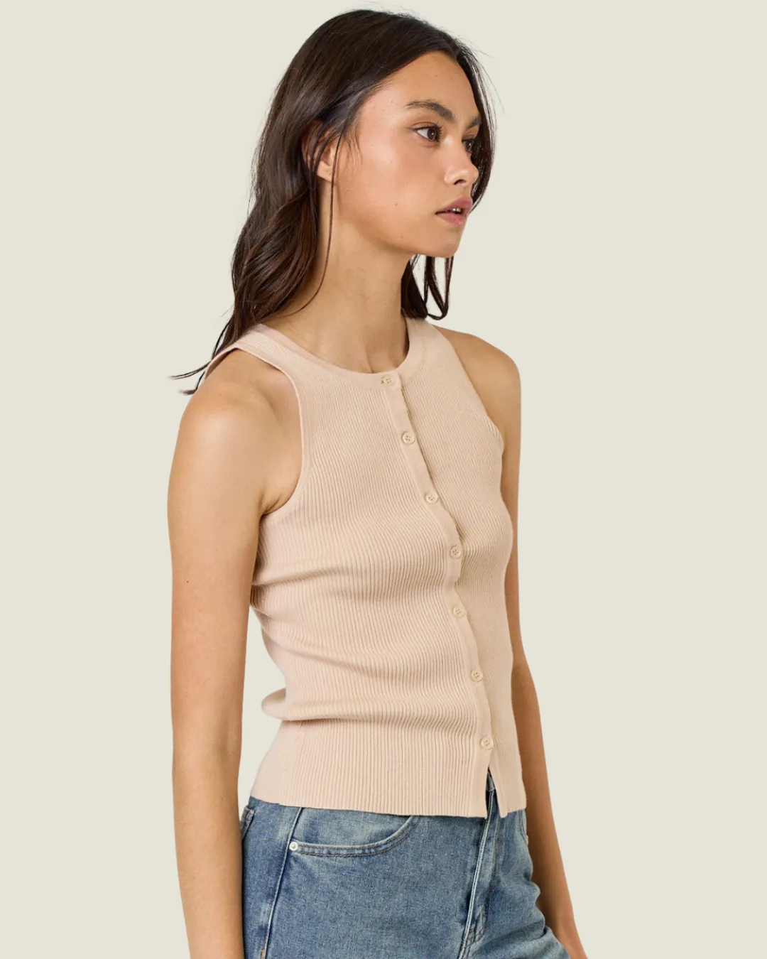 The Alix: Sleeveless Ribbed Button Front Knit Top