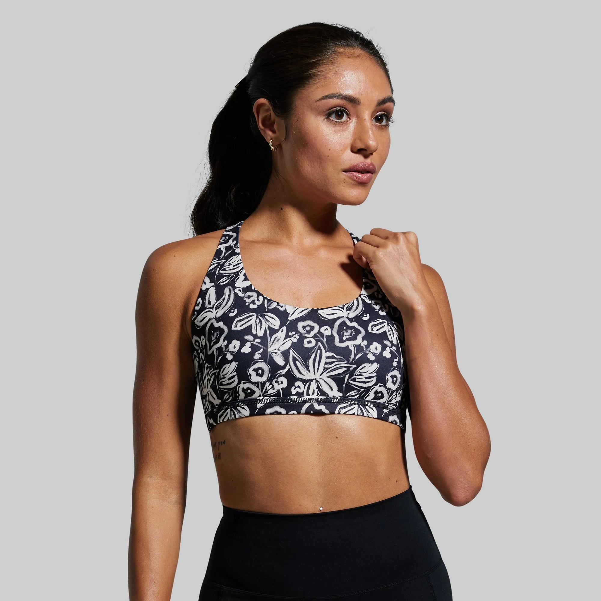 Vitality Sports Bra (Wild Black Flowers)