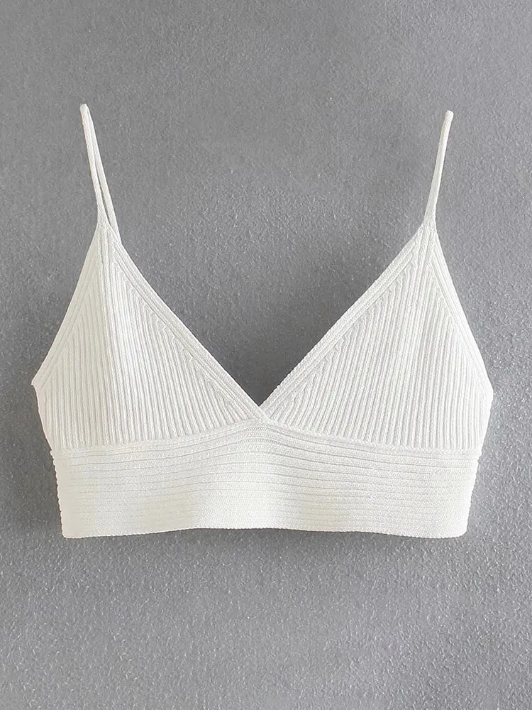 Wjczt Fashion Women White Knitted Crop Top Sexy Bra Summer Camis Vintage Backless Strap Female Chic Tank Tops