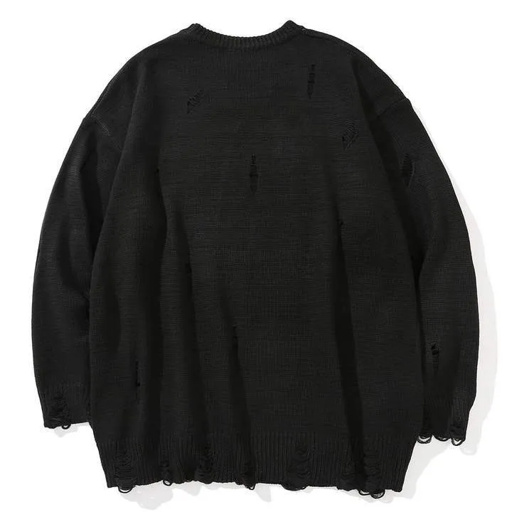 WLS Letter Full Printed Ripped Retro Sweater