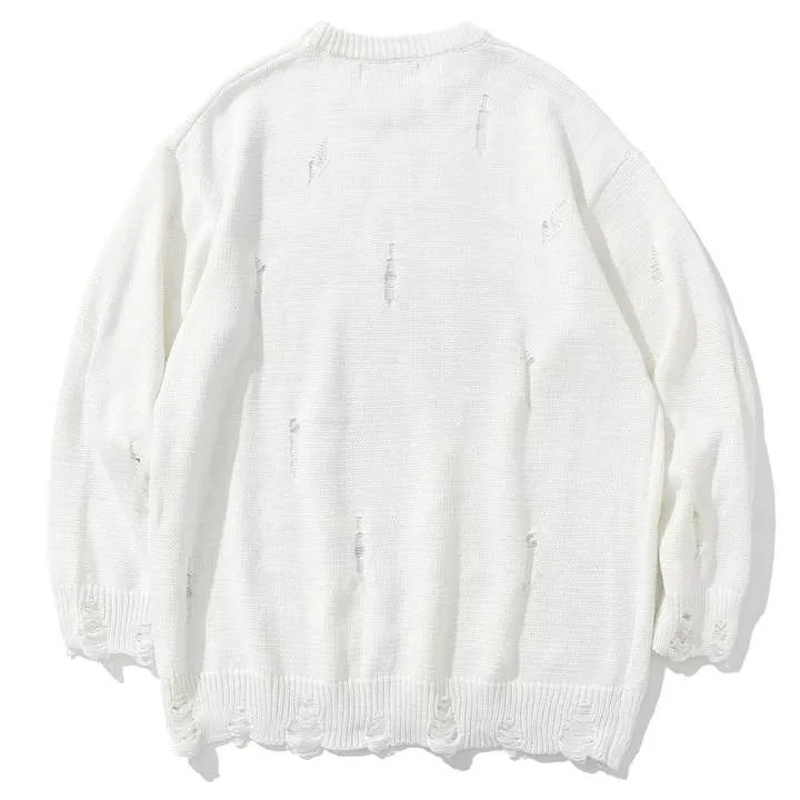 WLS Letter Full Printed Ripped Retro Sweater