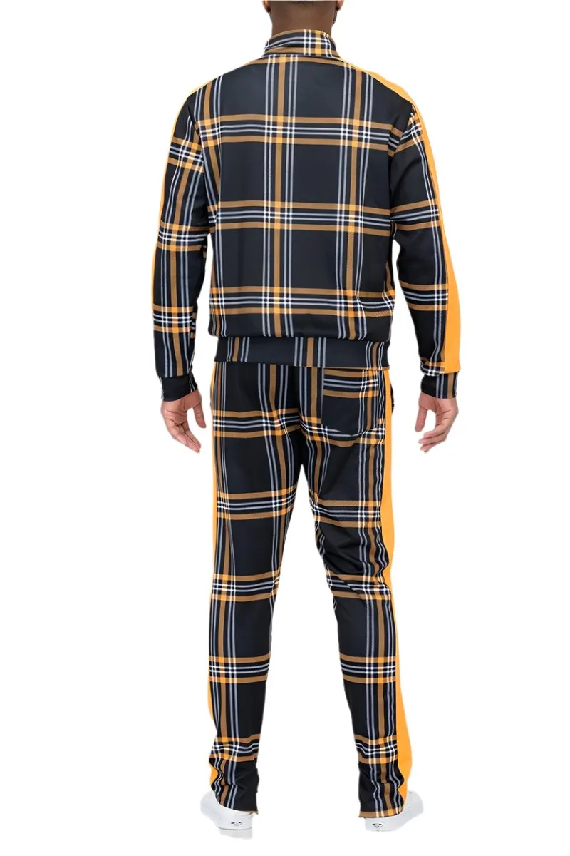 Yellow Plaid Track Jacket Pant Set