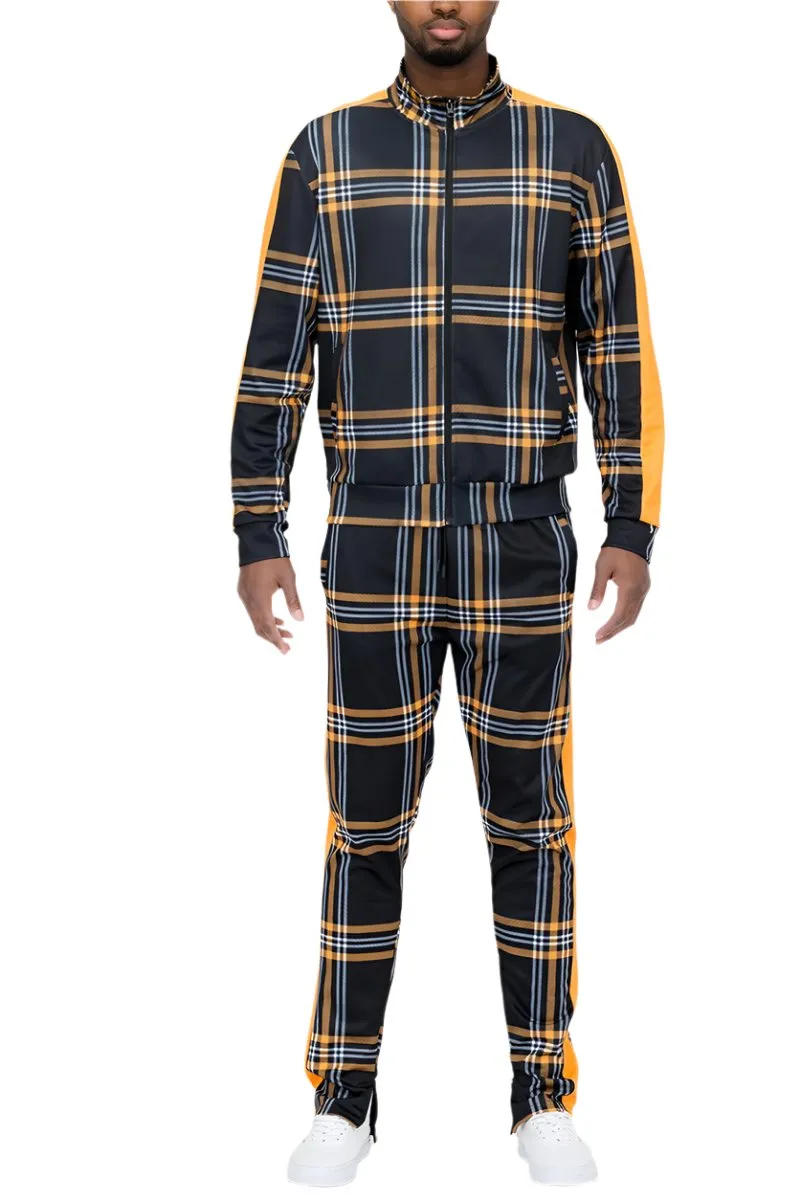 Yellow Plaid Track Jacket Pant Set